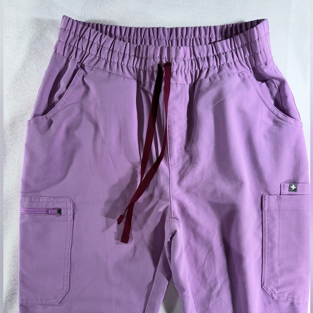 FIGS Women's Straight Leg Scrub Pants in Lavender with Maroon Drawstring